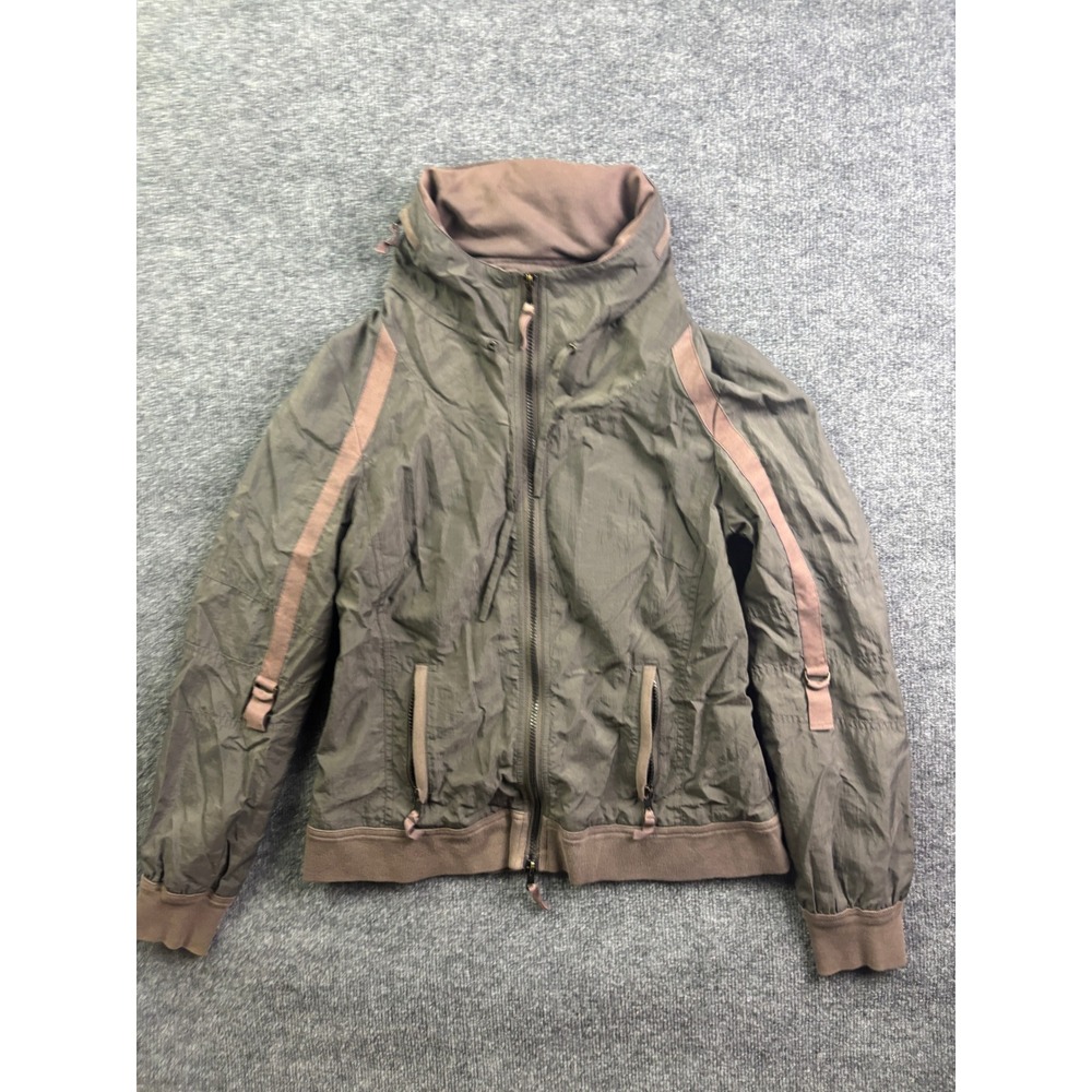 Sandwich Windbreaker Jacket Womens 38 Olive Green Zip Up Hidden Hood Utility